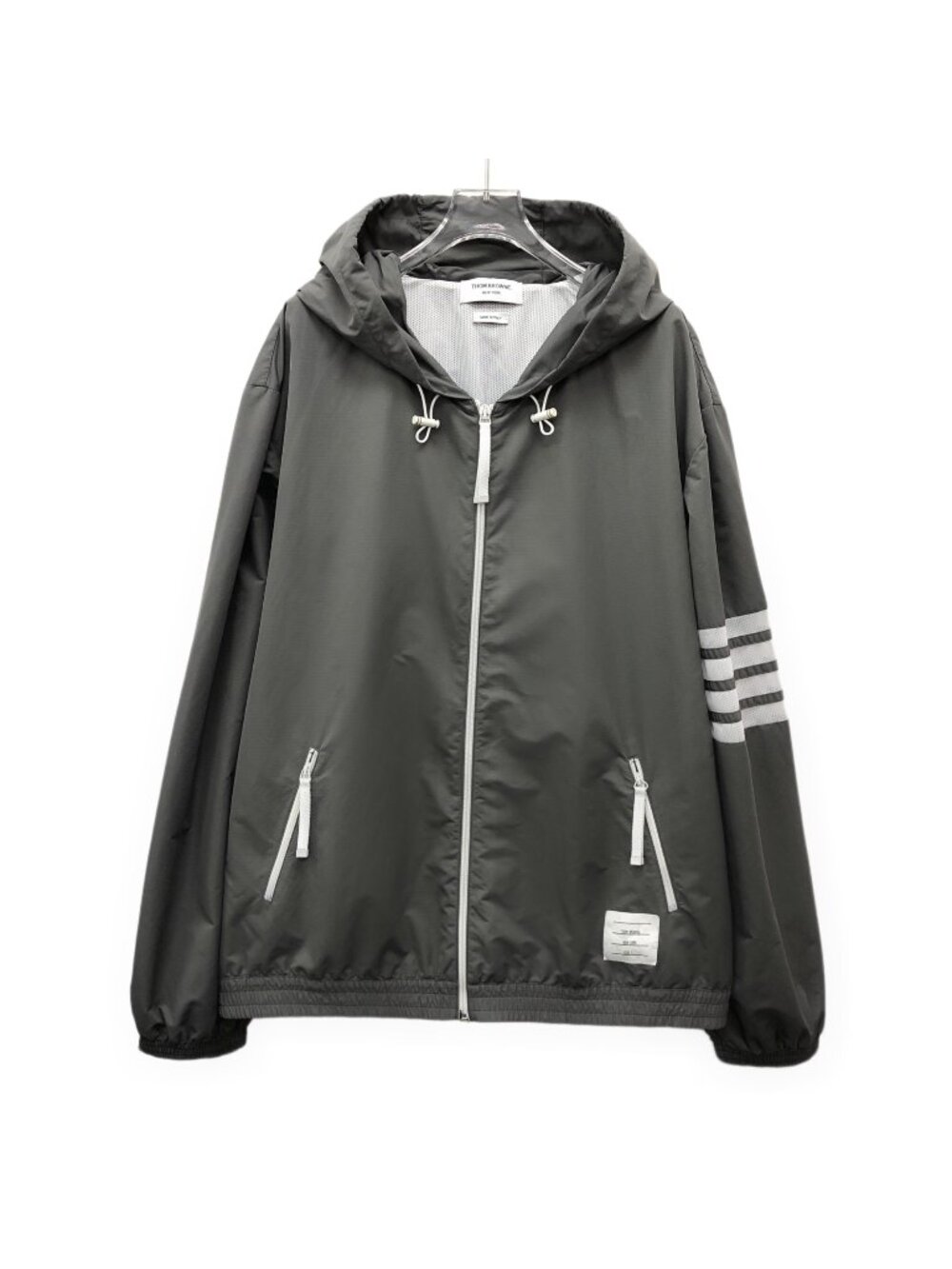 Thom Browne Dark Grey Signature 4-Bar Hooded Zip Jacket